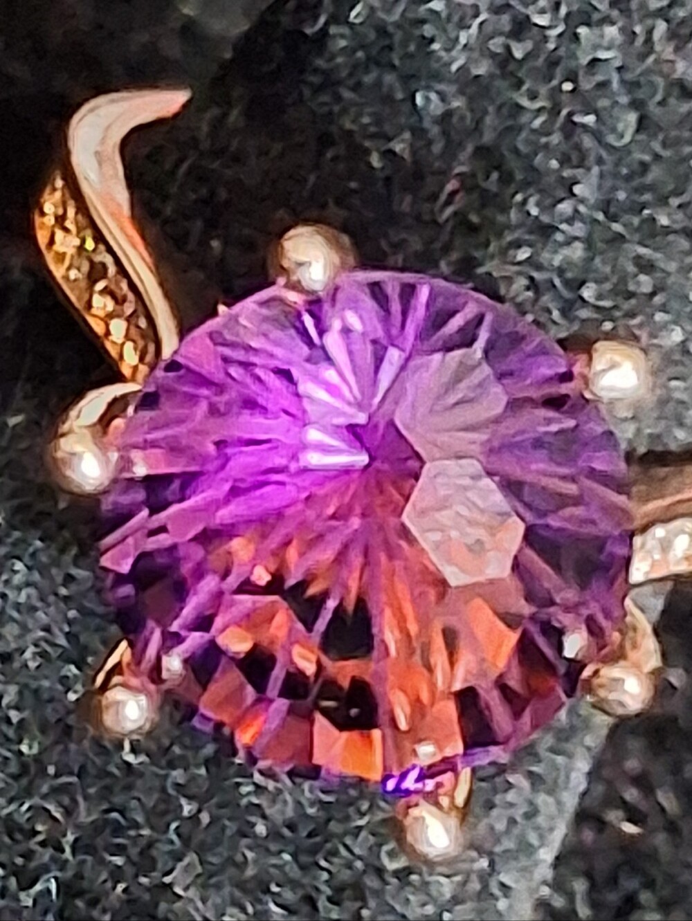 Rosegold-tone Ring with Purple Gemstone - Women Jewelry Adjustable